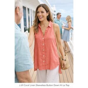 J Jill Coral Linen Sleeveless Button Down Hi Lo Top S EUC